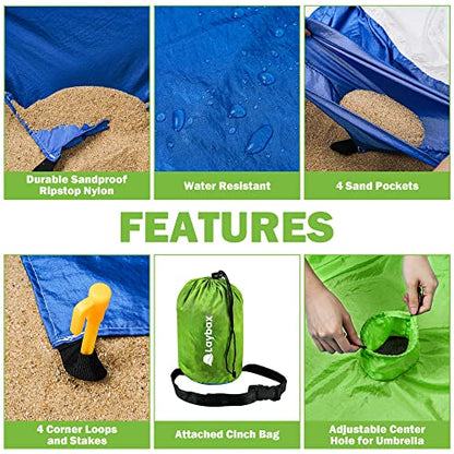 Green Water-Resistant, Sandproof 10x9ft Beach Blanket With Umbrella Hole–Beach Mat, Compact and Lightweight, Stuff Sack, 4 Stakes, Sand Pockets, Works with Beach Canopies, Umbrellas, Kids Tents - color: Green, size: 9x10