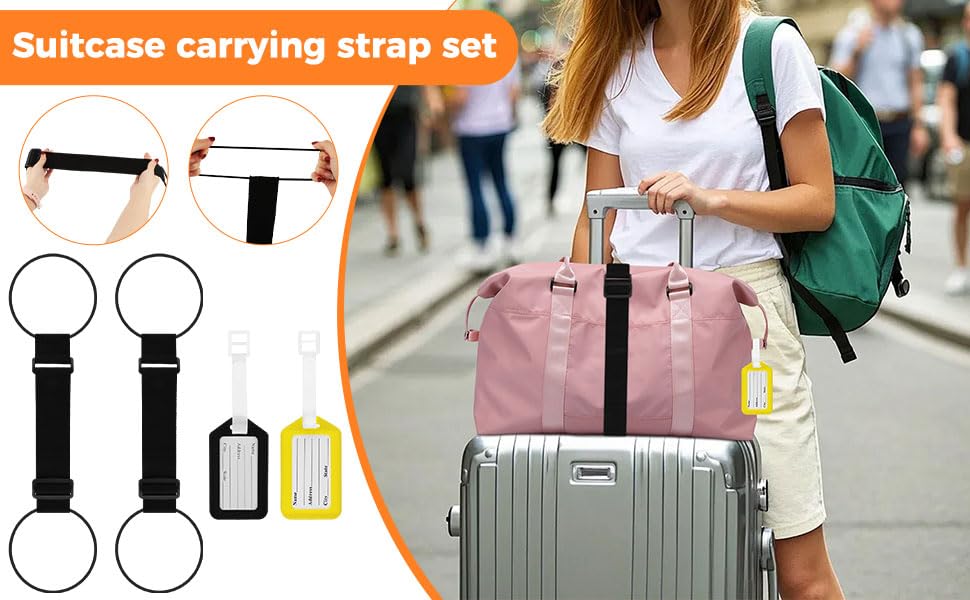 2 Pack Multi Use Strong Adjustable Luggage Connector Straps, Elastic Fastening Belt with Anti-Slip Design, Durable Polyester Travel Strap for Suitcases, Home(Black)