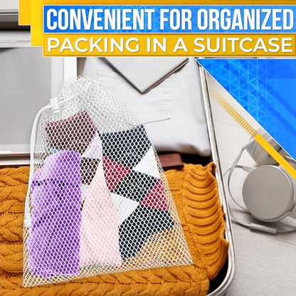 5 Pcs Small Mesh Bags with Tight Closure, 11.8 x 7.48", Polyester (White) - color: 5Pcs, White, S size