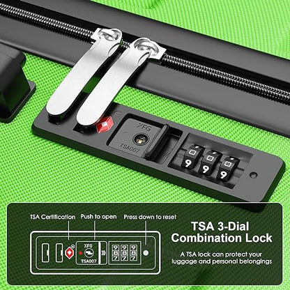 Luggage Sets Hardside Lightweight Suitcase with Spinner Wheels TSA Lock, 3-Piece Set (20/24/28) - color: Green
