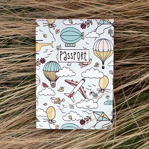 Passport Cover for Kids, Women and Men, Cute Travel Passport Holder (Dirigible Pattern) - color: 14. Dirigible Pattern