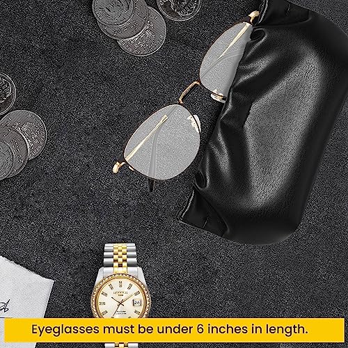Squeeze Top Sunglass Pouch - Portable Sunglass Organizer Pouch Bags Soft PU Leather Glasses 2 Pack - color: Black
