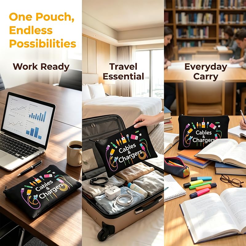 Cable and Charger Storage Bag - Versatile Travel Organizer for Chargers, Cables, Electronic Devices-Black4 - color: Black4
