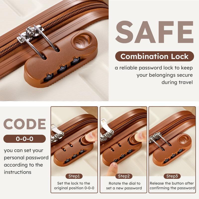 Suitour Luggage Sets 5 Piece, 20, 24, 28 inch Hardside Carry-on and Checked Suitcase Set with Travel Duffle Bag Sets（Beige Tan） - color: Beige Brown, size: 5 Piece Sets(20+24+28)
