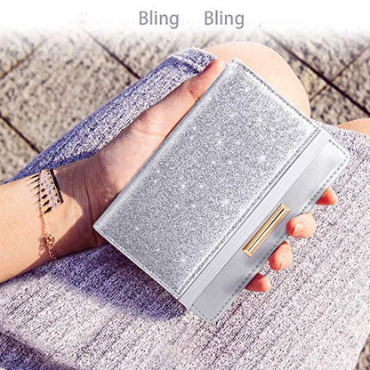 Coco Rossi Passport Holder for Travel Women Slim RFID Passport Cover Wallet - color: Glitter Silver