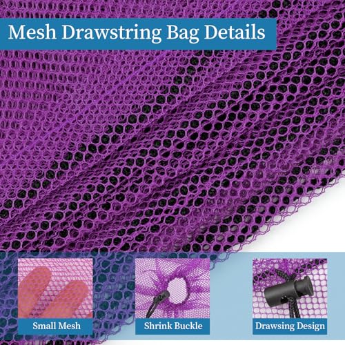 6 Pack Mesh Drawstring Bags with Lock, 14x17 for Gym, Beach, Laundry - color: Purple