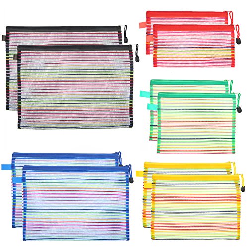 HESTYA 10 Pcs Mesh Zipper Pouch 5 Sizes 5 Colors Travel Storage Bags Bulk