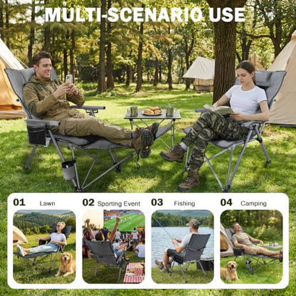Folding Reclining Camp Chair with Footstool for Camp, Picnic, Lawn, Fishing - color: Grey