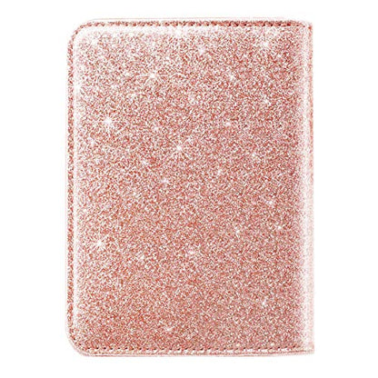 Coco Rossi Passport Holder for Travel Women Slim RFID Passport Cover Wallet - color: Glitter Rose