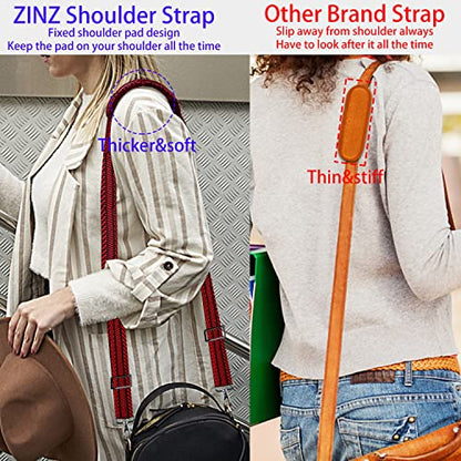 Shoulder Strap 58" Ultra-Thick Fixed Padded and Adjustable Buckles Crossbody Strap for Briefcase Laptop Bag Luggage - color: Black Red Jacquard
