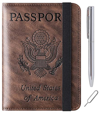 LOHASLIFE Passport Holder for Travel, Rfid Blocking Passport Cover Wallet - color: 116#Coffee