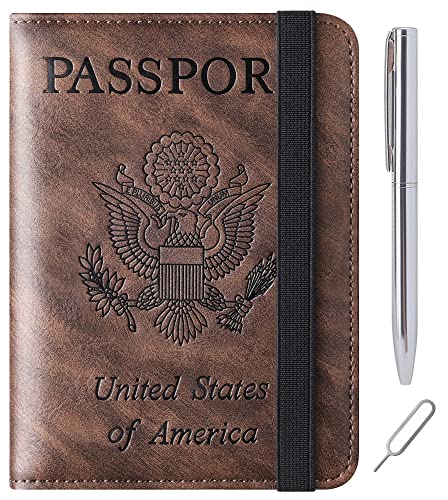 LOHASLIFE Passport Holder for Travel, Rfid Blocking Passport Cover Wallet - color: 116#Coffee