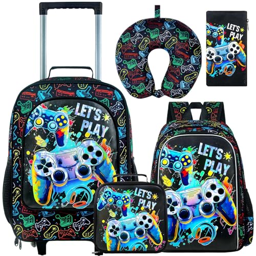 UFNDC 5PCS Kids Luggage for Boys, Game Rolling Suitcase with Wheels, Travel Carry-On for Children Toddler Elementary - color: UV Printing Game Luggage 5PCS Set