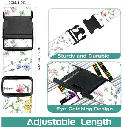 Luggage Straps for Suitcases Travel Belt Accessories, Cute Suitcase Strap, Adjustable Luggage Belt Strap, Heavy Duty with Quick-Release Buckle Luggage Strap White Beautiful Flowers - color: White Beautiful Flowers