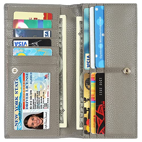 Lavemi Ultra Slim Thin Leather Women Wallet RFID Blocking Credit Card Holder Bifold Long Ladies Billfold - color: 2- Gray