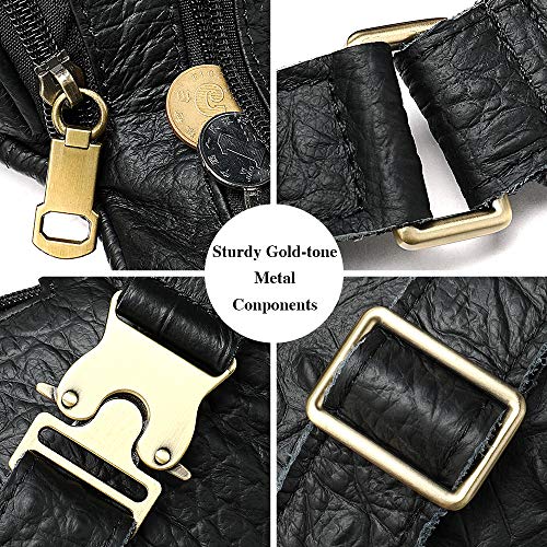 Genuine Leather Fanny Pack large capacity Crossbody Waist Bag with Zipper phone Pockets crocodile black - color: Black Croco