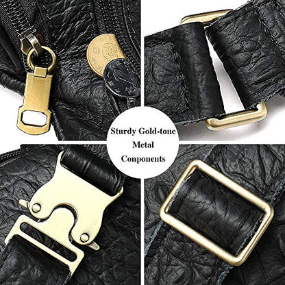 Genuine Leather Fanny Pack large capacity Crossbody Waist Bag with Zipper phone Pockets crocodile black - color: Black Croco