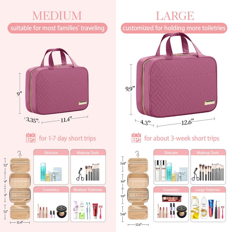 HOTOR Hanging Travel Toiletry Bag Women Men Essentials Rosewood-Pink - color: Rosewood-Pink, size: Medium