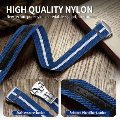 Nylon Watch Strap 20mm 22mm Nylon Watch Band Replacement Single Pass Strap Breathable Military Watch Bands for Men Soft Elastic Watch Straps - color: Blue & White, size: 20mm