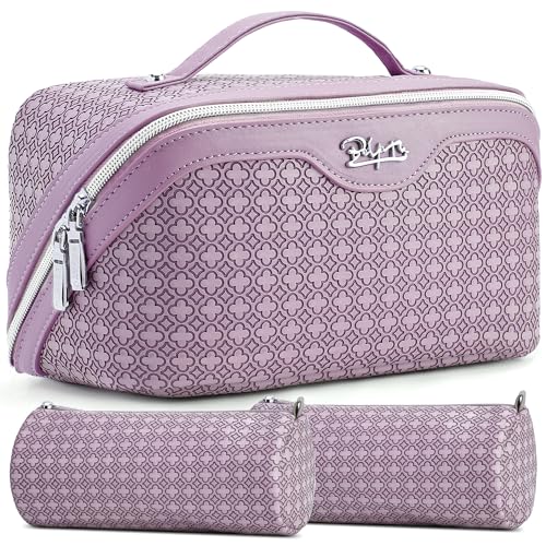 BOYATU Travel Makeup Bag for Women: Four Leaf Clover 3 Pcs Set Cosmetic Bag - color: M-02Purple