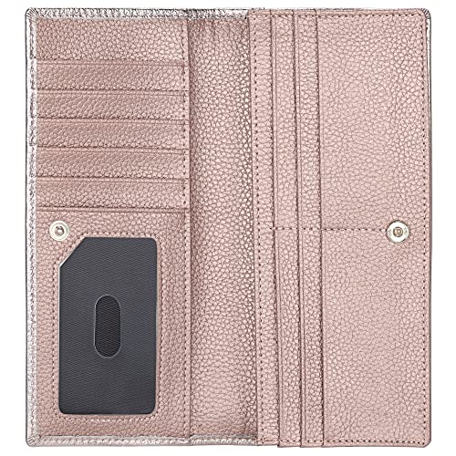 Lavemi Ultra Slim Thin Leather Women Wallet RFID Blocking Credit Card Holder Bifold Long Ladies Billfold - color: 2- Champagne Gold