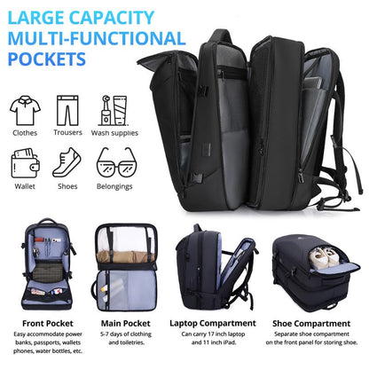 Travel Backpack for Men 50L Expandable Flight Approved Carry on Backpacks - color: Black