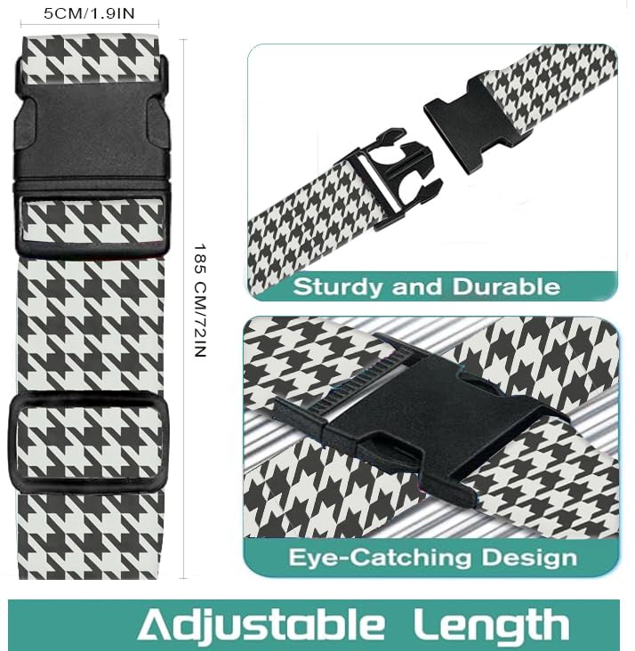 Luggage Straps for Suitcases Travel Belt Accessories, Cute Suitcase Strap, Adjustable Luggage Belt Strap, Heavy Duty with Quick-Release Buckle Luggage Strap Classic Houndstooth - color: Classic Houndstooth