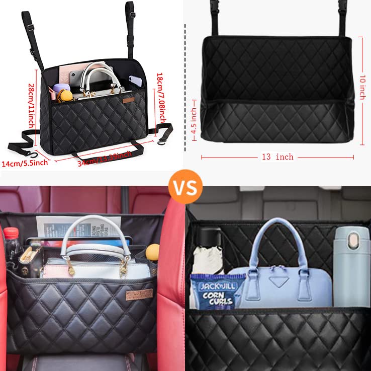 WLLWOO Car Net Pocket Organizer Purse Holder Console Front Seat Storage - color: Leather