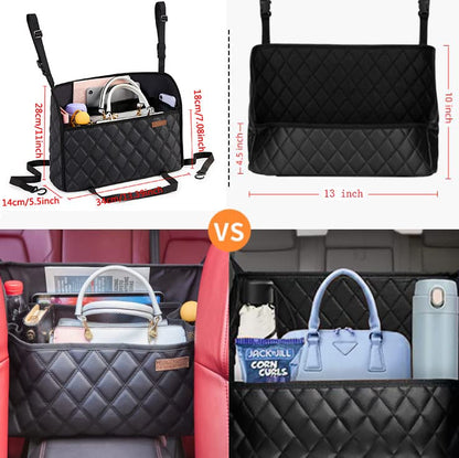 WLLWOO Car Net Pocket Organizer Purse Holder Console Front Seat Storage - color: Leather