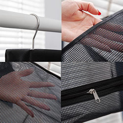 Jelier Hanging Breathable Mesh Laundry Hamper Basket,Portable Heavy Duty Hanging Laundry Bag with Two Hangers (black)