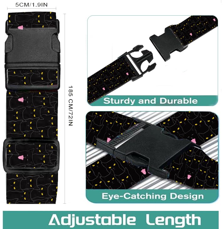 Luggage Straps for Suitcases Travel Belt Accessories, Cute Suitcase Strap, Adjustable Luggage Belt Strap, Heavy Duty with Quick-Release Buckle Luggage Strap Luxury Black Cats - color: Luxury Black Cats