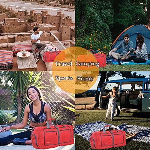 Woogwin Travel Duffel Bag Large Foldable Waterproof Overnight Bag for Beach Swim Bags Pool Sports Gym - color: 60L Red