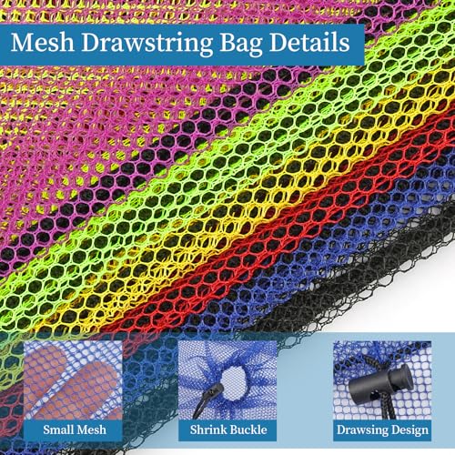 6 Pack Mesh Drawstring Bags with Lock, 14x17 for Gym, Beach, Laundry - color: Multicolor
