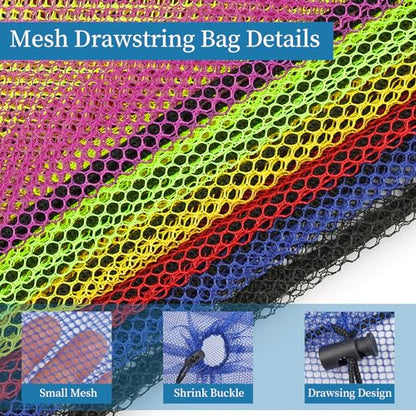 6 Pack Mesh Drawstring Bags with Lock, 14x17 for Gym, Beach, Laundry - color: Multicolor