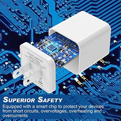 6Pack USB Wall Charger 2.4A Phone Charger Dual USB Port Cube Power Adapter - color: White