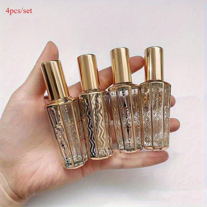 4pcs/set 15ml Random Patterns Glass Perfume Bottle Portable Refillable Empty Containers Cosmetic Spray Atomizer Travel Sub-Bottle Ultra Mist Sprayer (silver,4pcs) - color: silver, size: 0.5 Ounces