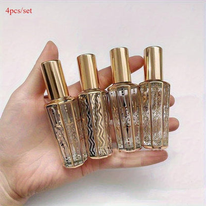 4pcs/set 15ml Random Patterns Glass Perfume Bottle Portable Refillable Empty Containers Cosmetic Spray Atomizer Travel Sub-Bottle Ultra Mist Sprayer (silver,4pcs) - color: silver, size: 0.5 Ounces