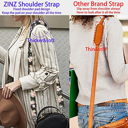 Shoulder Strap 58" Ultra-Thick Fixed Padded and Adjustable Buckles Crossbody Strap for Briefcase Laptop Bag Luggage - color: Black Rose