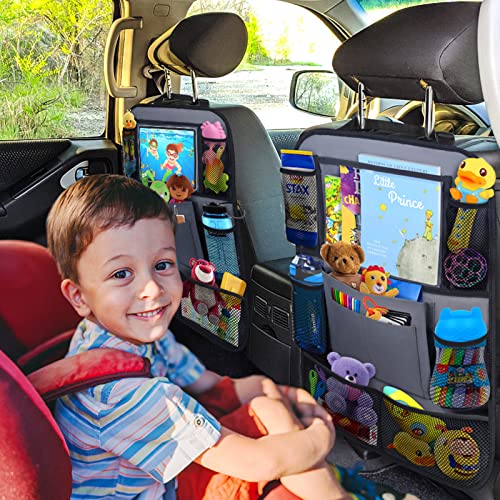 Backseat Car Organizer w/ 10 Storage Pockets 11" Tablet Holder, 2 PCS Gray - color: Gray