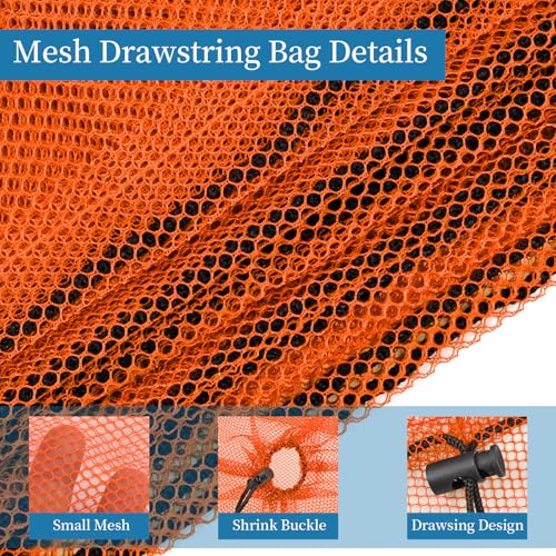 6 Pack Mesh Drawstring Bags with Lock, 14x17 for Gym, Beach, Laundry - color: Orange