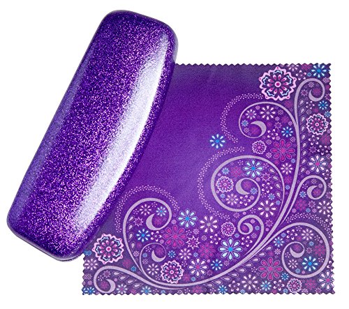 SPUNKYsoul Eye Glasses Case Girl Sparkle Smooth Glitter Hard Shell Eyeglass for Women - color: Mystic Purple, size: Large