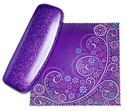 SPUNKYsoul Eye Glasses Case Girl Sparkle Smooth Glitter Hard Shell Eyeglass for Women - color: Mystic Purple, size: Large