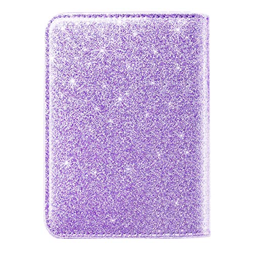 Coco Rossi Passport Holder for Travel Women Slim RFID Passport Cover Wallet - color: Glitter Purple