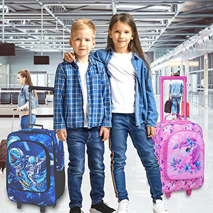 UFNDC Kids Suitcase for Boys,Dinosuar Luggage Rolling with Wheels，Travel Carry on for Children Toddler elementary - color: Astronaut Dino
