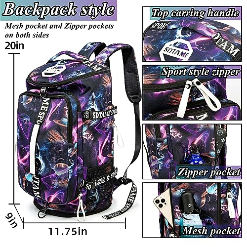 Gym Duffle Bag Backpack,4‑Way Waterproof with Shoe Compartment Travel Laptop - color: Metallic