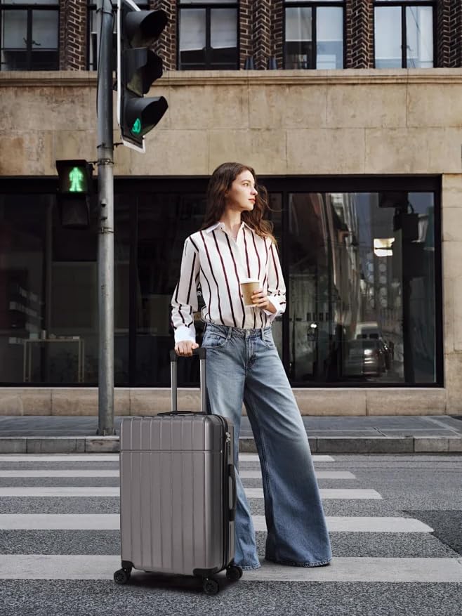 Luggage Sets 3 Piece(20/24/28)-Suitcase Set- Luggage with Wheels-PC + ABS Durable Lightweight Rotating hardshell suitcase (Grey) - color: Grey