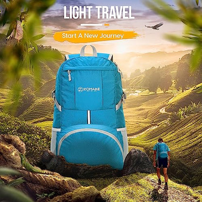 ZOMAKE Lightweight Packable Backpack 35L, Water Resistant Foldable Day Pack - color: C-light Blue