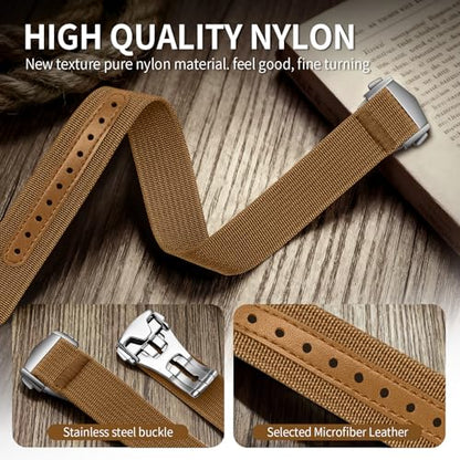 Nylon Watch Strap 20mm 22mm Nylon Watch Band Replacement Single Pass Strap Breathable Military Watch Bands for Men Soft Elastic Watch Straps - color: Brown, size: 22mm