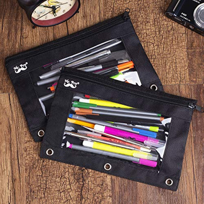 Mr. Pen- Pencil Pouch for 3 Ring Binder, 2 Pack, 10"x6.75", Smooth Zipper - color: Black, size: 2 Pack