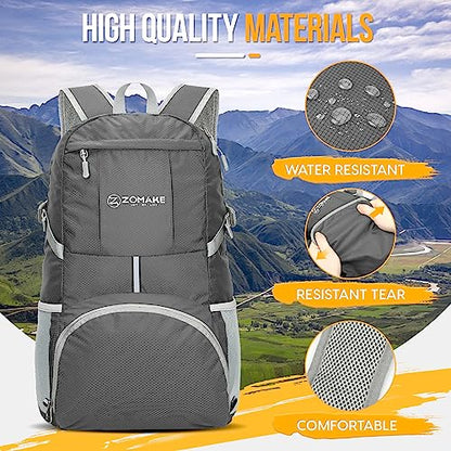ZOMAKE Lightweight Packable Backpack 35L, Water Resistant Foldable Day Pack - color: C-medium Grey